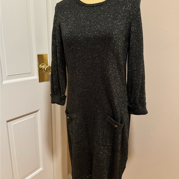Daisy Fuentes Cute Sexy Knit Dress, Size Large, Black w/gold lurex - Picture 2 of 7